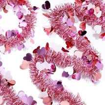 33Ft Valentine&#39;S Day Tinsel Garland, Red Heart Tinsel Garland For Mantle... - $29.99