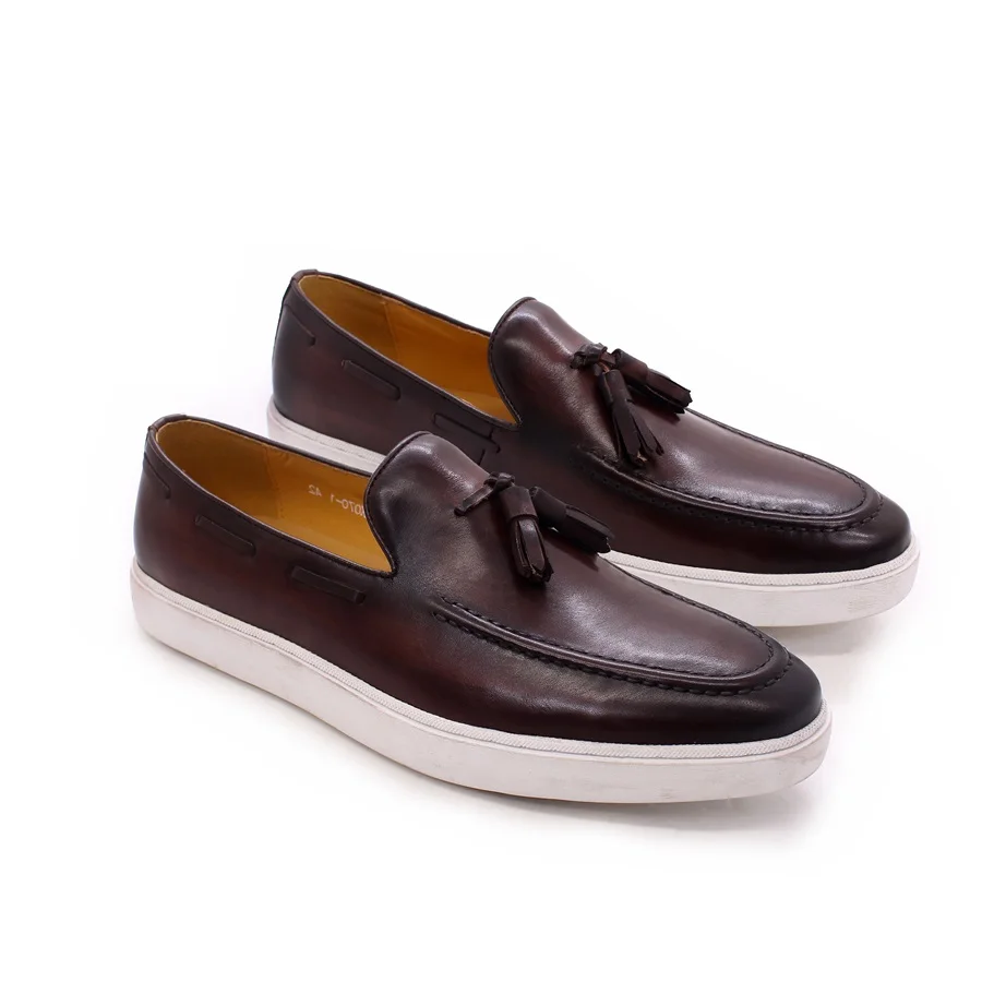 Genuine leather senior men&#39;s shoes tassels handmade casual shoes fashion... - $96.48