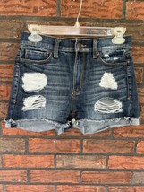Mudd Flx Stretch High Rise Shortie Shorts Size 5 Cut Off Bottom Distressed Zip - £4.46 GBP