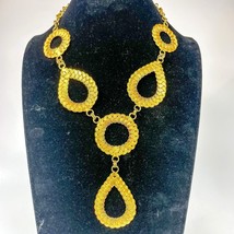 Gold Tone Statement Y shaped Necklace With Woven Teardrop &amp; Circle Links - $24.74