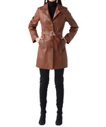 Lambskin Women Trench Brown Belted Leather Genuine Casual Stylish Coat H... - €146,73 EUR+