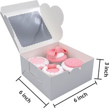 20pcs 6x6x3 Inch Cupcake Boxes Cookie Boxes with Window White Bakery Box... - £27.01 GBP