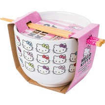 Sanrio Hello Kitty Bows Ceramic Ramen Noodle Rice Bowl Chopsticks KItche... - $26.97