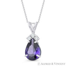 Pear-Shaped Simulated Amethyst Cubic Zirconia CZ 14k White Gold Fashion Pendant - £60.93 GBP+