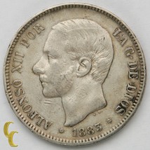 1883 (83) MS-M Espagne 5 Pesetas Pièce Argent En XF, Km #688 - $142.13