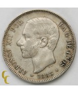 1883 (83) MS-M Espagne 5 Pesetas Pièce Argent En XF, Km #688 - $142.13