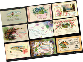 26  POSTCARD Antique Vintage BIRTHDAY 1905-1918 w 1c stamps Flowers + Landscapes - £51.11 GBP