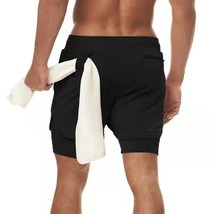 Men Running Shorts 2 In 1 Double-deck Sport Gym Fitness Jogging Pants, B... - $12.99