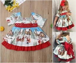 NEW Christmas Holiday Landscape Santa Girls Short Sleeve Dress 2T 3T 4T 5T - £6.90 GBP