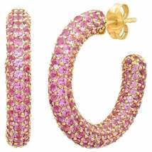 Beautiful Round 2.50 Ct Pink Sapphire Silver Hoop Earring 14K Yellow Gold Finish - £96.55 GBP