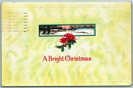 Minimalist Cabin Scene Poinsettia A Bright Christmas Art Deco DB Postcard I7 - £2.34 GBP