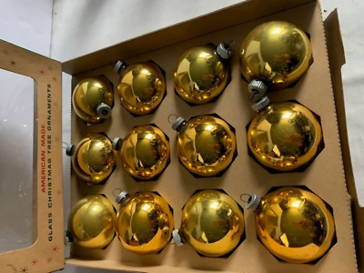 Vintage Shiny Brite Gold 2.5" glass ornaments with box Item image 2
