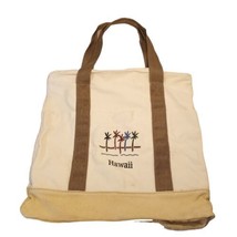 Hawaii Embroidered Palm Trees Canvas Beach Tote Bag Zip Pocket Beige READ  - £12.46 GBP