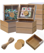 Roowest 42 Kraft Gift Boxes Square Paper with Window Jute Blank Tags 6.5... - $40.47 CAD