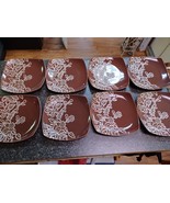 8 Jaclyn Smith Global Floral Salad Plate Square Brown Ivory Green Floral... - $940.64 MXN