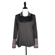 Lucky in Love Mesh Long Sleeve Collar Top Black Athletic Women&#39;s Size L 12/14 - £15.47 GBP