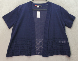 Diffusion Cardigan Sweater Womens Medium Navy Crochet Shrug Pointelle Open Front - £14.74 GBP