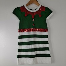 Christmas Sweater Dress Girls Youth Elf Green Stripe XS - £12.66 GBP