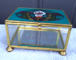 Stained Glass MIrrored Keepsake Jewelry Trinket Box with Lid Square Flor... - $275.87 MXN
