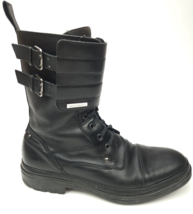 Bruno Magli Combat Motorcycle Black Boots Size 10 Black Leather High Buc... - £100.95 GBP