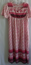 WHITE PINK BLACK SHORT SLEEVE PATIO DRESS SIZE L #8342 - £9.85 GBP