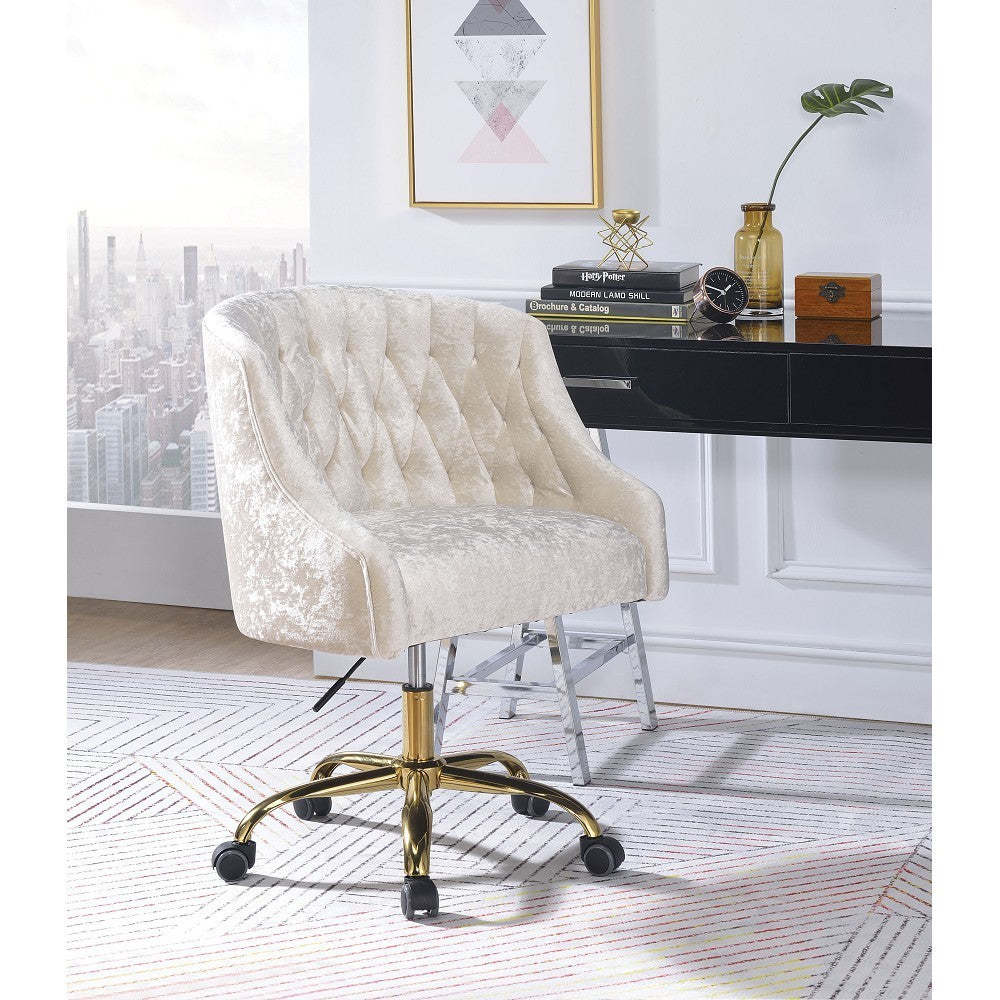 ACME Levian Office Chair in Vintage Cream Velvet & Gold 92517 - $241.99