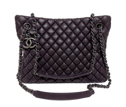 New Chanel Plum Small Shopping Quilted leather Tote Crossbody - $2,252.04