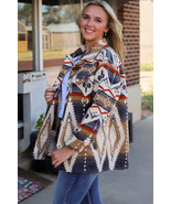 Multicolor Aztec Print Button-Up Oversized Jacket - $758.68 MXN