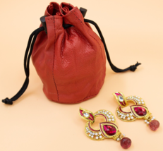 Red Soft Genuine Leather Drawstring Pouch,Spring Locks Coin Purse Wrist ... - £8.45 GBP