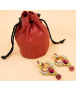 Red Soft Genuine Leather Drawstring Pouch,Spring Locks Coin Purse Wrist ... - £8.42 GBP