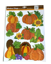 Thanksgiving Cornucopia Window Clings Sunflowers Pumpkins Fall Autumn Harvest - £10.75 GBP