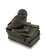 Owl Perched On Stack of Books Bronzed Trinket Box Stash Box Statue - £38.59 GBP