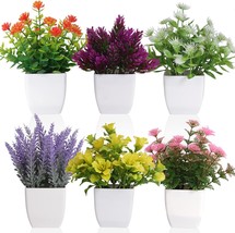 6Pcs Artificial Pot Flowers Small Fake Plants With Pot Mini Potted Plant... - $39.94