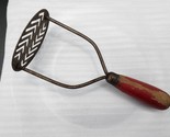 Vintage Potato Vegetable Masher No 14 USA Round Red Handle - Unique Oval... - $13.79