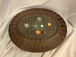 Vintage Wicker Chinese Sewing Basket Decorated With Buttons. 11”x8” - £12.25 GBP