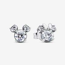 925 Silver Disney Mickey Mouse &amp; Minnie Mouse Sparkling Stud Earrings 29... - $16.20