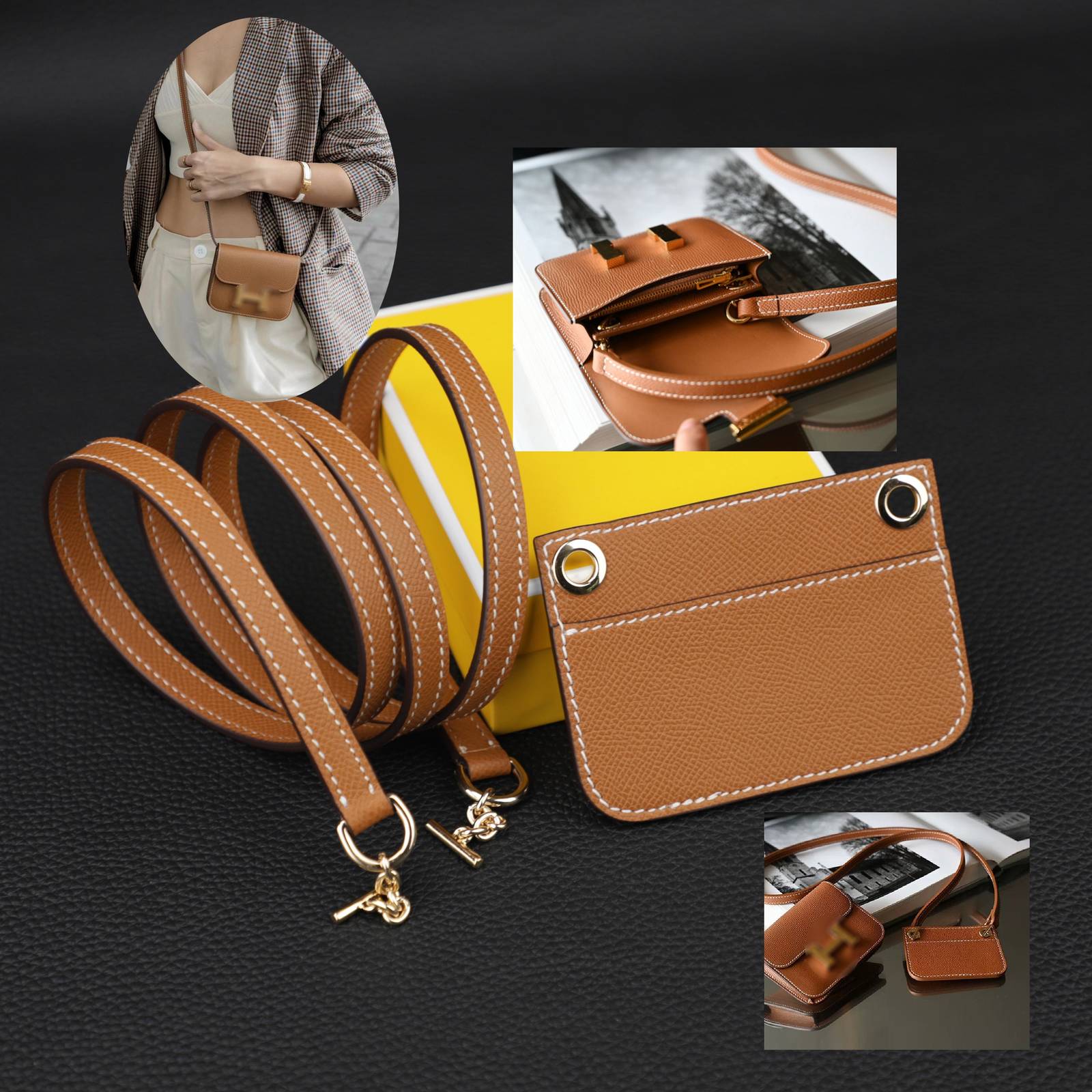 1.2cm width wallet strap in Epsom leather with Epsom change wallet to crossbody