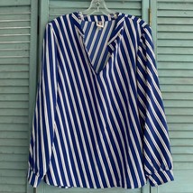 Anne Klein Woman&#39;s Shirt Blouse Sz M ~ Blue &amp; White ~ Long Sleeve - £13.87 GBP