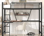 Full Size Loft Metal&amp;Mdf Bed With Desk And Shelf, Black - $565.99