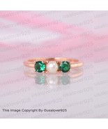 Pearl And Emerald Gemstone Sterling Silver Half Eternity Women Band Ring  - $1,222.89 MXN