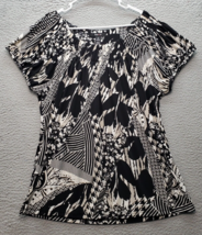 Style&amp;co. Blouse Top Womens XL Multi Stretch Pleated Geometric Print Cap Sleeve - $23.09