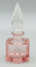 Pink Glass Hexagonal Perfume Bottle Clear Diamond Shaped Stopper Czech 5 inch - £21.67 GBP