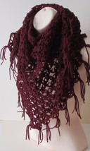Burgandy Shawl  Handmade Crochet Knit  Wrap Triangle Scarf Stole Poncho - £22.52 GBP
