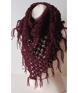 Burgandy Shawl  Handmade Crochet Knit  Wrap Triangle Scarf Stole Poncho - £22.61 GBP