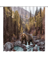 Cabin Lodge Bear Duck Country Forest Fabric Shower Curtain, Modern Rusti... - £23.45 GBP