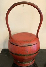 Antique Chinese Red Painted Ju Wood Food Wedding Basket - £236.07 GBP