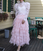 Pink Floral Tiered Tulle Skirt Women Custom Plus Size Fluffy Tulle Maxi Skirt image 1