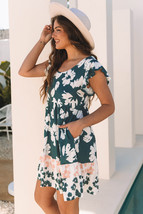 Green Floral Print Ruffle Sleeve Empire Waist Mini Dress - $14.58