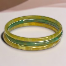 Vintage Bakelite Bangles Set/3 Yellow Green Translucent Marbled RARE MCM - £25.14 GBP