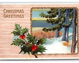Christmas Greetings Embossed Winter Scene Holly UNP DB Postcard S14 - $3.91